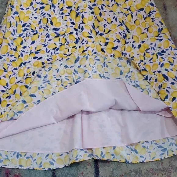 Ann Taylor Yellow Lemon Print Maxi Dress with Blue Leaves - Picture 10 of 14